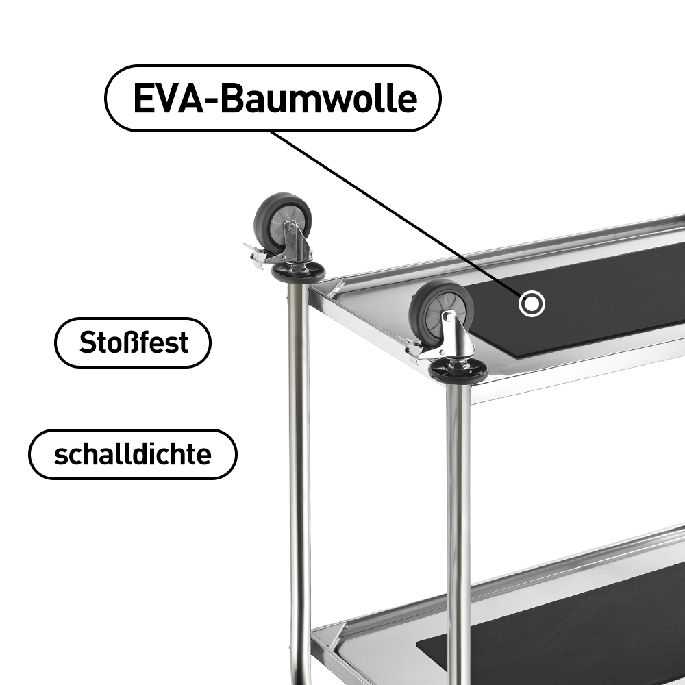 Edelstahl servierwagen mit Rollen küchenwagen auf runder Griff,rollwagen für Restaurants Mit 4-Bremsräder (2 böden)
