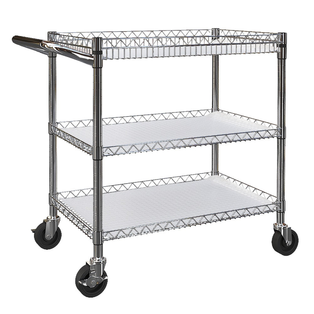 Edelstahl Servierwagen mit Rollen, 3 böden Teewagen, Hotelrestaurant-Küchenwagen mit Einer Tragfähigkeit von 500kg(84x49x75CM)