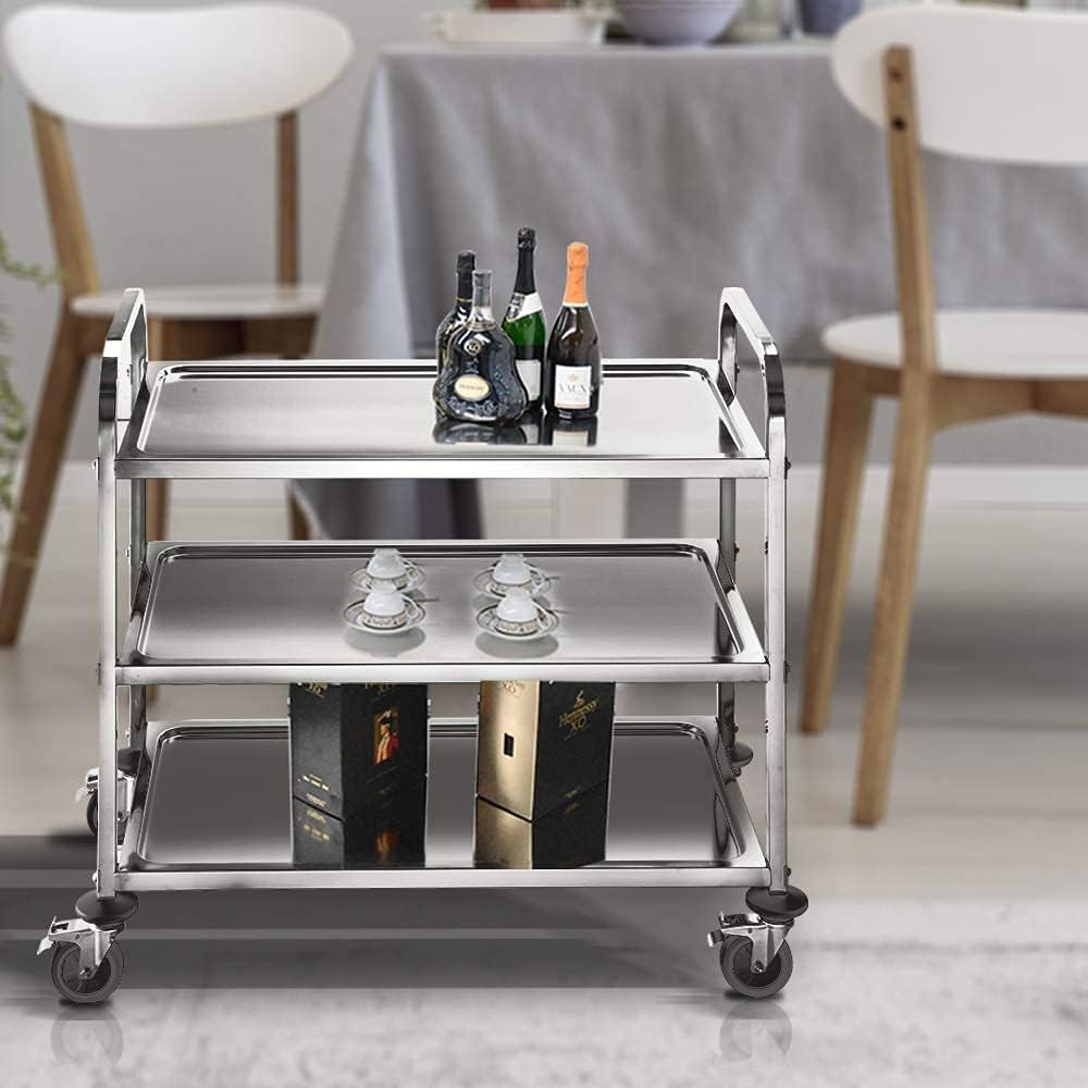 Servierwagen aus Edelstahl – 3-stöckiger Küchenwagen für Restaurant, Hotel und Schule (75x40x83 cm)