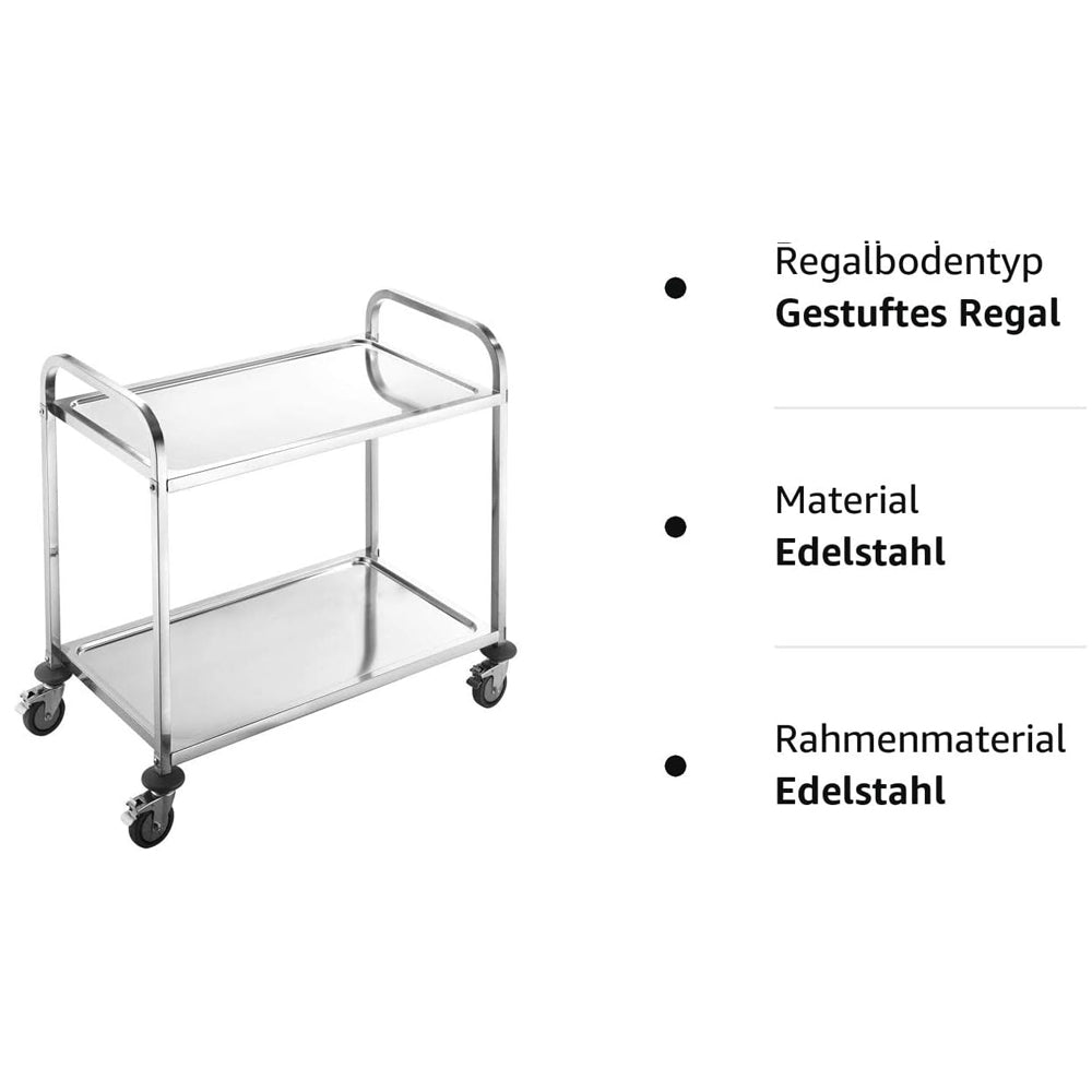 Servierwagen aus Edelstahl – 2-stöckiger Rollwagen für Küche, Kantine und Hotelküche(95x50x95CM)