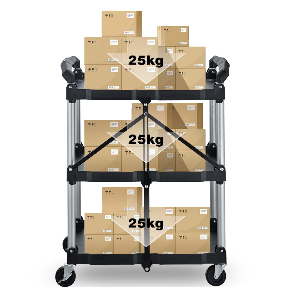 Faltbarer Servierwagen mit Rollen,rollwagen klappbarer mit 3 böden, Küchenwagen für den Außen und Heimgebrauch(59x39x84CM)