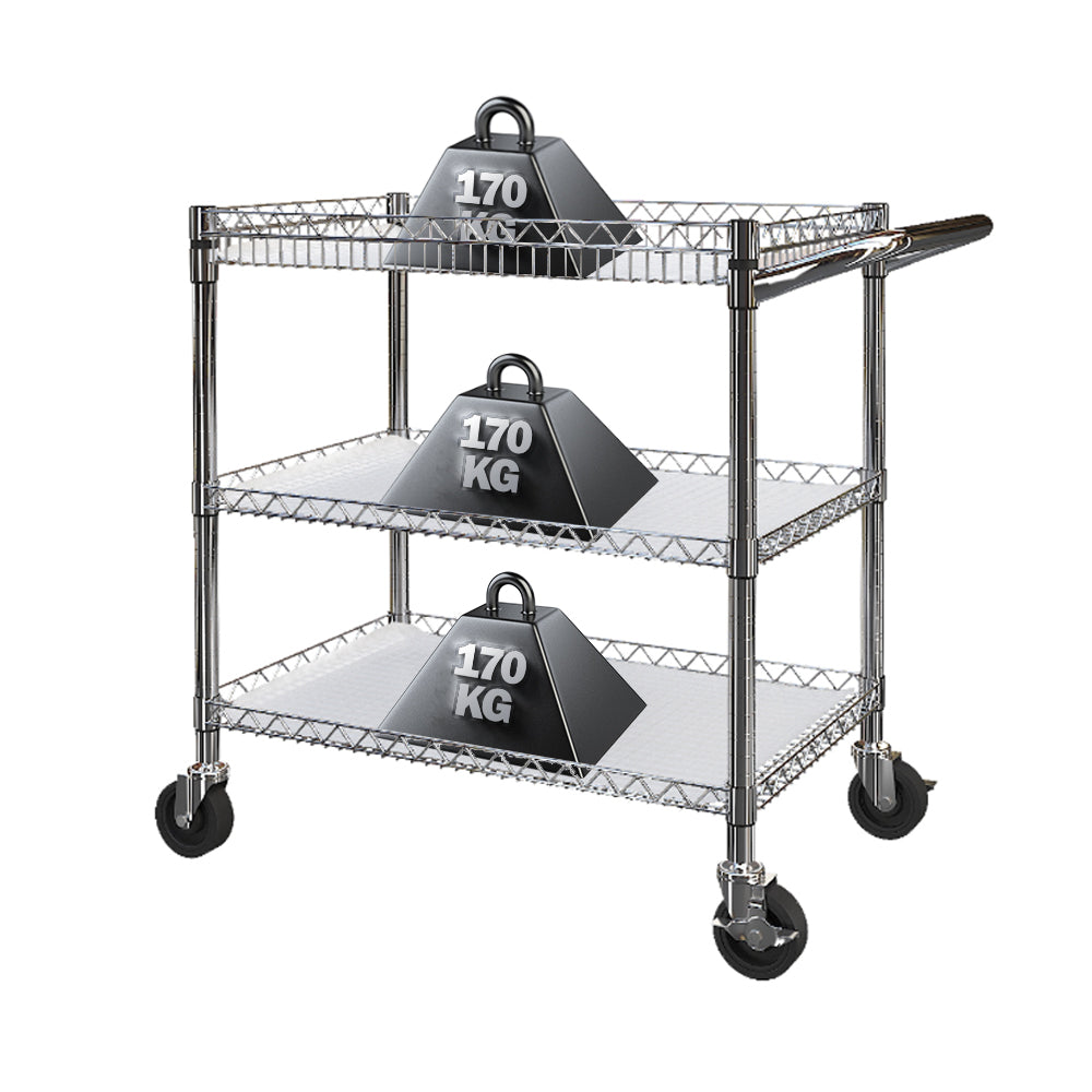 Edelstahl Servierwagen mit Rollen, 3 böden Teewagen, Hotelrestaurant-Küchenwagen mit Einer Tragfähigkeit von 500kg(84x49x75CM)