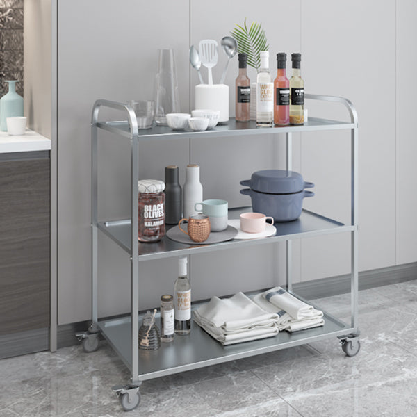 Küchenwagen aus Edelstahl – 3 Ablagen, Leichtlaufräder mit Bremse, 95x50x95 cm