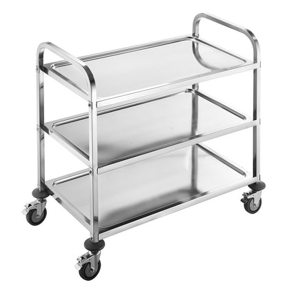 Küchenwagen aus Edelstahl – 3 Ablagen, Leichtlaufräder mit Bremse, 95x50x95 cm