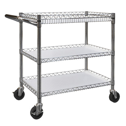 Edelstahl Servierwagen mit Rollen, 3 böden Teewagen, Hotelrestaurant-Küchenwagen mit Einer Tragfähigkeit von 500kg（84x49x75CM）