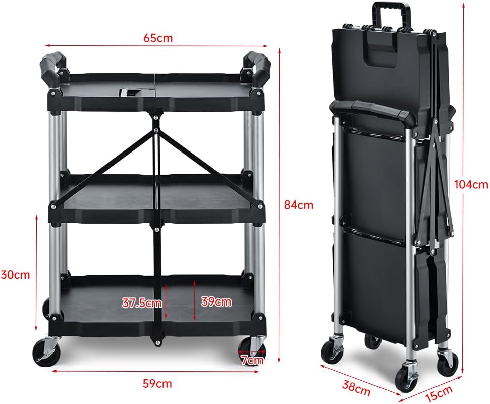 BPT Faltbarer Servierwagen mit Rollen,rollwagen klappbarer mit 3 böden, Küchenwagen für den Außen und Heimgebrauch