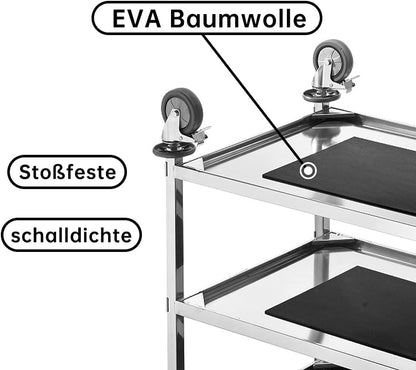 BPT Edelstahl Servierwagen mit 3 Böden Partition Küchenwagen，Restaurant Hotel Schul Servierwagen (75 x 40 x 83cm)