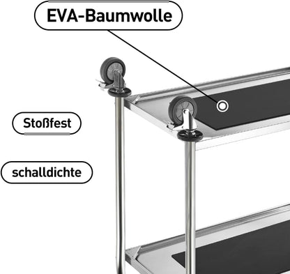 BPT Edelstahl Servierwagen Küchenwagen Mit Rollen,4-Rad-Bremsen mit Schalldämmung Für den Transport von Wein und Getränken in Hotels und Restaurants