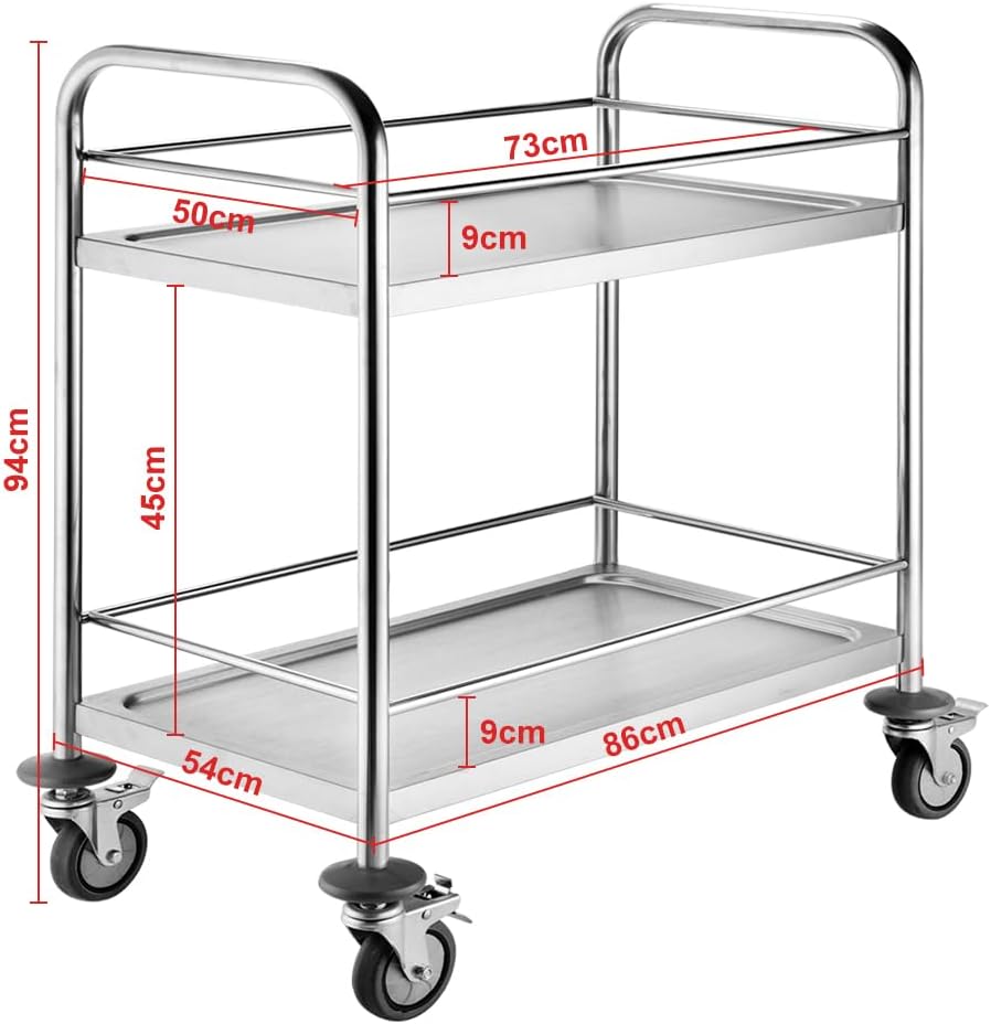 BPT Edelstahl Servierwagen Küchenwagen Mit Rollen,4-Rad-Bremsen mit Schalldämmung Für den Transport von Wein und Getränken in Hotels und Restaurants